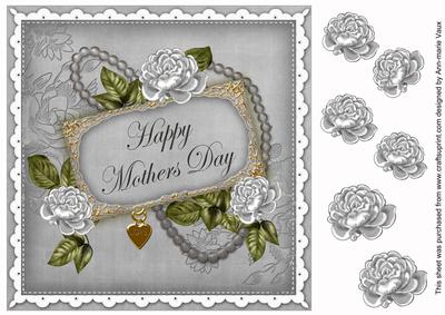 Silver Roses Mothers Day Vintage 8in Decoupage Topper