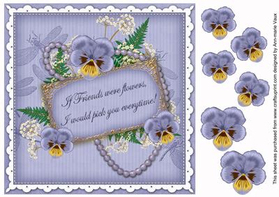 Pblue Pansy If Friends -  Vintage 8in Decoupage Topper