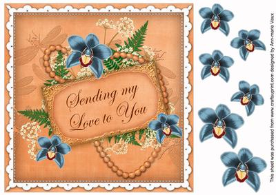 Orange Teal Orchid Sending Love 8in Decoupage Topper