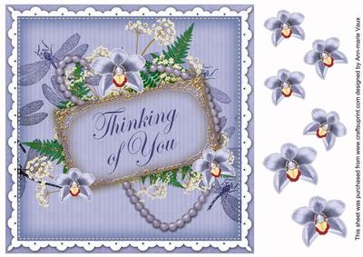 Blue Orchid Thinking of You 8in Decoupage Topper