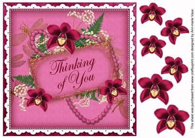 Cerise Orchid Thinking of You 8in Decoupage Topper