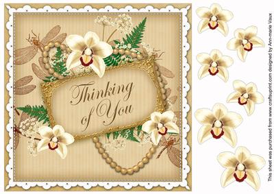 Cream Orchid Thinking of You 8in Decoupage Topper