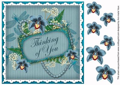 Teal Orchid Thinking of You 8in Decoupage Topper