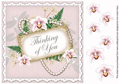 White Orchid Thinking of You 8in Decoupage Topper