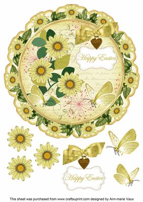 Lemon Daisy Happy Easter 8in Doily Decoupage Topper