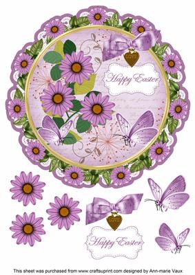 Lilac Daisy Happy Easter 8in Doily Decoupage Topper