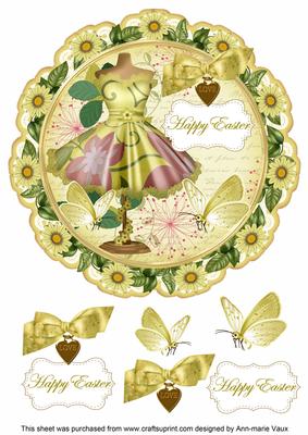 Lemon Dress Happy Easter 8in Doily Decoupage Topper