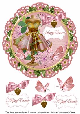 Pink Dress Happy Easter 8in Doily Decoupage Topper