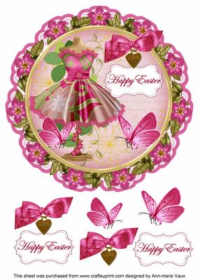 Cerise Dress Happy Easter 8in Doily Decoupage Topper
