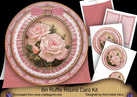Pink Roses1 Happy Easter 8inch Round Ruffle Mini Card Kit