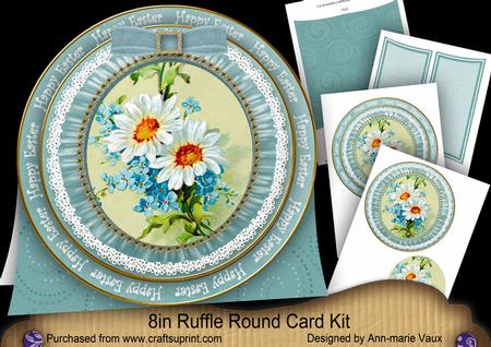 Teal Daisies Happy Easter 8inch Round Ruffle Mini Card Kit