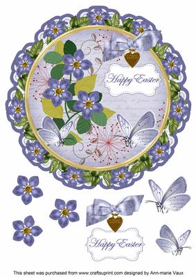 Blue Fmk Happy Easter 8in Doily Decoupage Topper