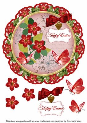 Red Fmk Happy Easter 8in Doily Decoupage Topper