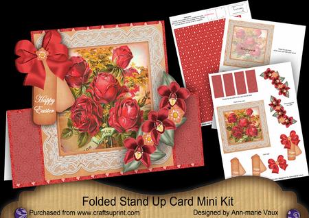 Old Red Roses Happy Easter Folded Stand-up Card Mini Kit