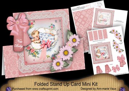 Pink Baby Girl New Baby Folded Stand-up Card Mini Kit