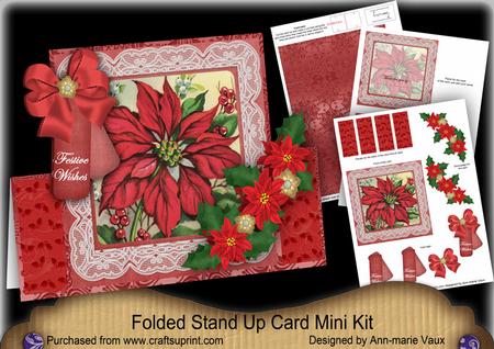 Red Poinsettia Festive Wishes Folded Stand-up Card Mini Kit