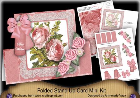 Pink Roses Best Wishes Folded Stand-up Card Mini Kit