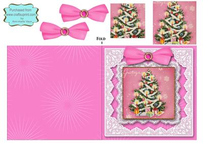 Pink Christmas Tree Square Lace Card