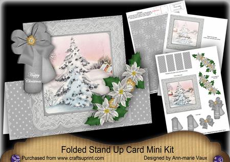 Snow Tree Happy Christmas Folded Stand-up Card Mini Kit
