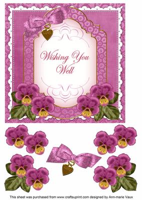 Cerise Pansy Wishing You Well Fancy 7in Decoupage Topper