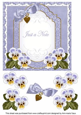 Pale Blue Pansy Just a Note Fancy 7in Decoupage Topper