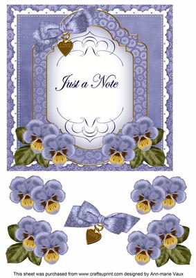 Blue Pansy Just a Note Fancy 7in Decoupage Topper