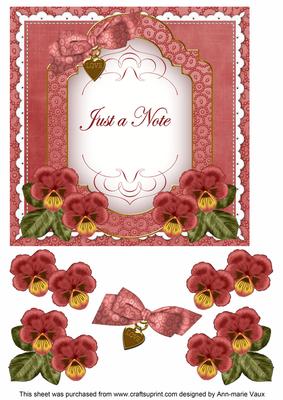 Dark Red Pansy Just a Note Fancy 7in Decoupage Topper