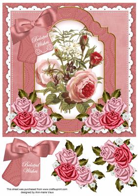 Pink Roses Belated Wishes Floral 8inch Step by Step