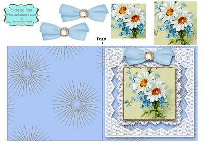 Blue White Daisy Square Lace Card