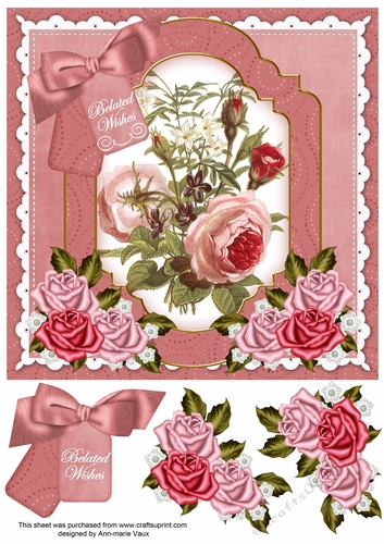 Pink Roses Belated Wishes Floral 8inch Step by Step