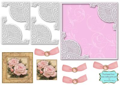 Pink Roses Square Lace Card Front Step by Step