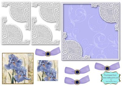 Blue Iris Square Lace Card Front Step by Step