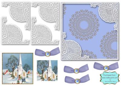 Christmas Church Square Lace Card Front Step by Step