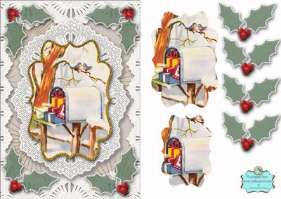 Cute Christmas Postbox Lace Card Front Step by Step