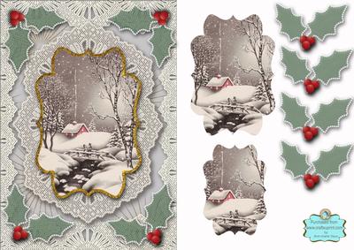 Christmas Snow Scene Lace Card Front Step by Step