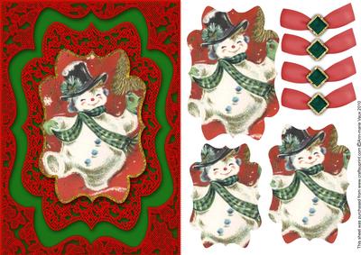 Vintage Happy Snowman Lace Card Front Step by Step