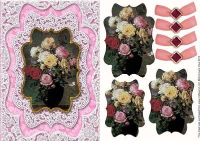 Rose Bouquet Lace Card Front Step by Step