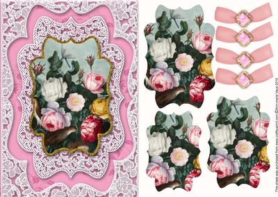 Mixed Roses Lace Card Front Step by Step