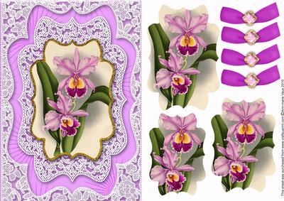 Lilac Orchids A5 Lace Card Front Step by Step