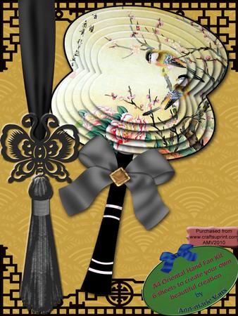Lovebirds Oriental Hand Fan A4 Card Topper Kit