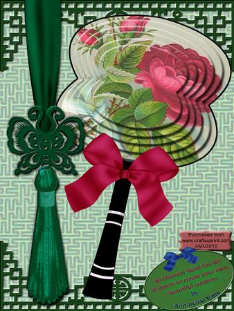 Red Roses Oriental Hand Fan A4 Card Topper Kit