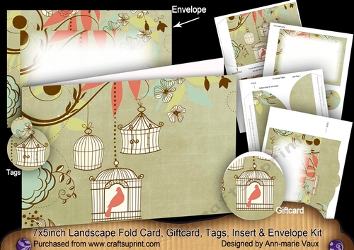 Birdcage Olive 7x5inch Landscape Card & Envelope Mini Kit