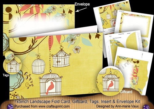 Birdcage Lemon 7x5inch Landscape Card & Envelope Mini Kit