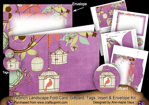 Birdcage Purple 7x5inch Landscape Card & Envelope Mini Kit