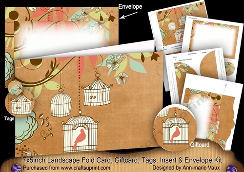 Birdcage Vintage Tea 7x5inch Landscape Card & Envelope Mini Kit