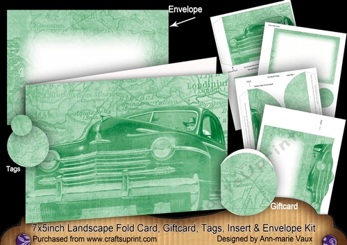 Green Vintage Car 7x5inch Landscape Card & Envelope Mini Kit