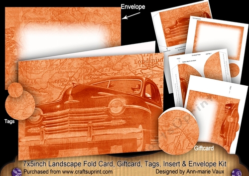 Burnt Orange Vintage Car 7x5inch Landscape Card & Envelope Mini Kit