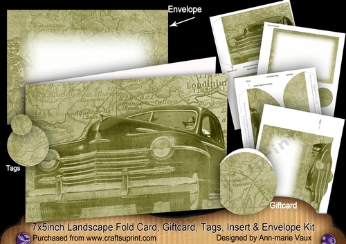 Olive Vintage Car 7x5inch Landscape Card & Envelope Mini Kit