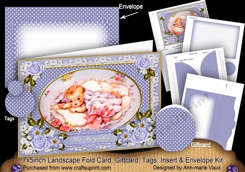 New Baby Boy 7x5inch Landscape Card & Envelope Mini Kit