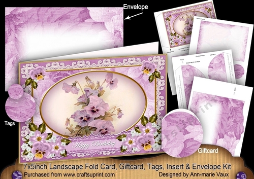 Pansies Happy Birthday 7x5inch Landscape Card & Envelope Mini Kit